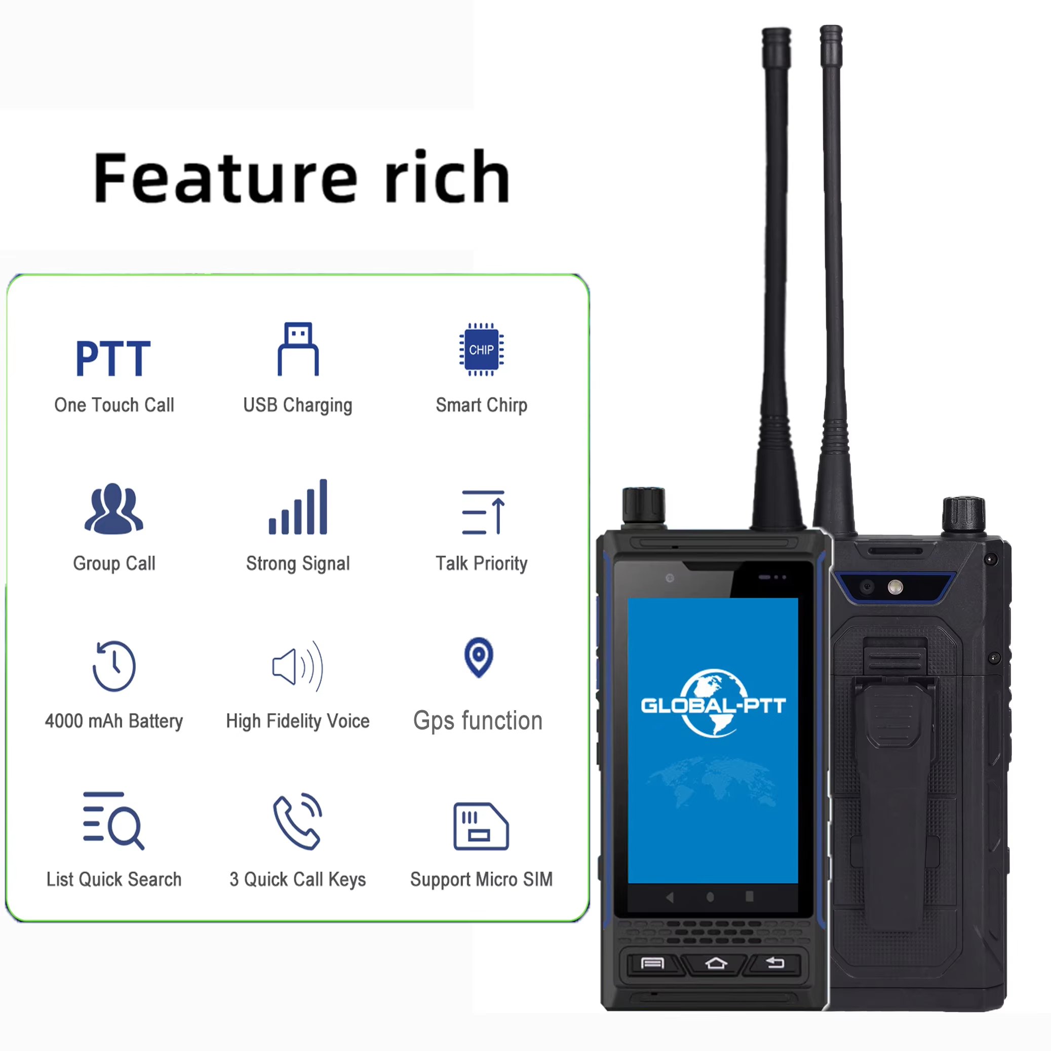 C03 3G 4G 4 inch Touch Smartphone with 4W DMR Digital Analog PTT walkie talkie wifi bluetooth PDA terminal NFC SOS Rugged phone